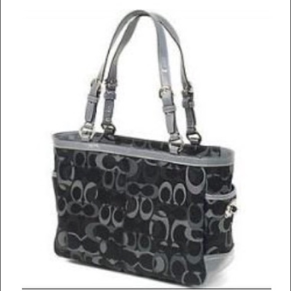 Coach Handbags - Coach Black Gray Signature Optic Gallery Tote Bag